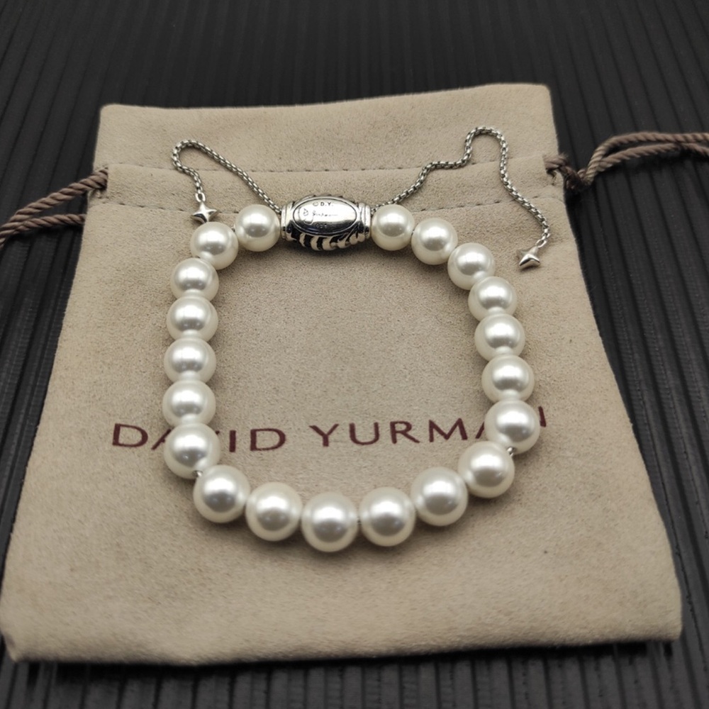 David Yurman White Pearl Station Bracelet with Sterling Silver